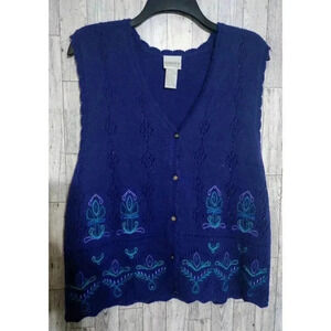 Vintage Koret Sweater Vest Embroidered Beaded Purple Size Petite‎ Medium